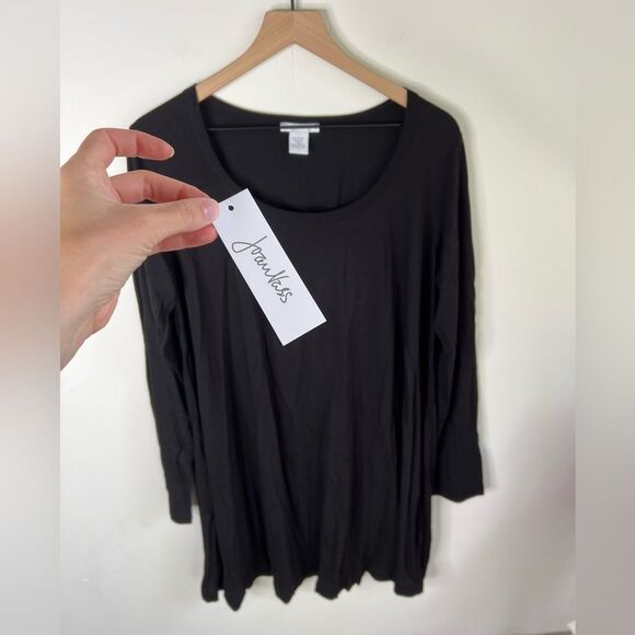 JOAN VASS Tunic Top Size 3 (US 16/18) Black NWOT Stretch Long Sleeve Scoop Neck - Picture 5 of 10